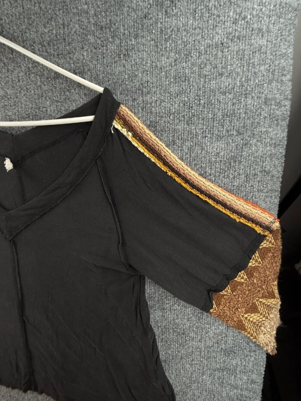 POL Rayon Spandex Stretchy Black Lightweight Top Knit Sleeves Boho V Neck Medium - Picture 11 of 16